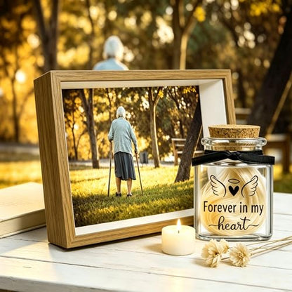 Personalization Memorial Photo Frame with Glass Keepsake Jar，Perfect for Preserving Loved One’s Hair & Memories，Sympathy Bereavement Gift - Holds 4x6 inch pictures (wood 3) - color: wood 3