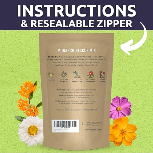 Monarch Butterfly Rescue Mix - Bulk 1/4 Pound Pouch - 44,000 Flower Seeds for Planting - Wildflower Mix - size: 1/4 Pound Bag (44,000 Seeds)