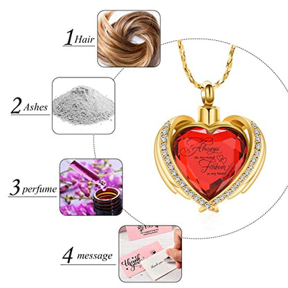 Imrsanl Cremation Jewelry Angel Wing Heart Urn Necklaces for Women - color: Red