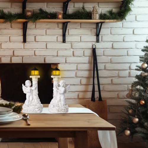 Angel Statues with Solar Lights, Outdoor Solar Angel Garden Statue with Roma Pillar, Resin Angel Ornament for Garden Decor Yard Wedding Home Decor Christian Religious Gift