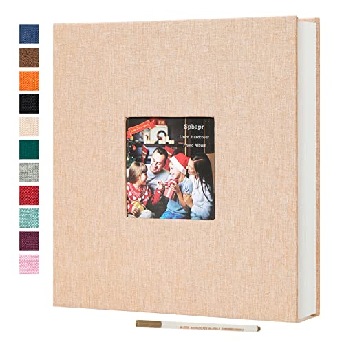 Spbapr Large Photo Album Self Adhesive 60 Pages Linen cover DIY Magnetic Scrapbook album with A Metal Pen Hold 3x5 4x6 5x7 6x8 8x10 Pictures Khaki - color: Khaki, size: 11''x10.6''60pages