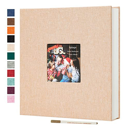 Spbapr Large Photo Album Self Adhesive 60 Pages Linen cover DIY Magnetic Scrapbook album with A Metal Pen Hold 3x5 4x6 5x7 6x8 8x10 Pictures Khaki - color: Khaki, size: 11''x10.6''60pages