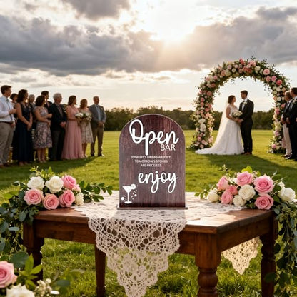 Wood Open Bar Sign Modern Calligraphy for Wedding Drink Station | Modern Calligraphy, Rustic Wooden, Table Top, Wedding Reception and Event Party - color: Brown-Open Bar