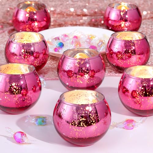 12 Pcs Hot Pink Candle Holders for Barbie Birthday Party Decorations- Summer Bridal Shower Decorations, Votive Candle Holders for Wedding, Pink Candle Centerpieces for Disco, Cowgirl Party - color: Hot Pink