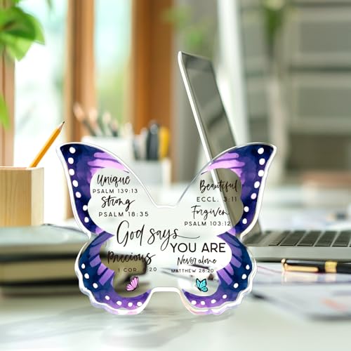 Christian Religious Gifts for Women Birthday, Inspirational Gifts for Friend Mom Sister, Christmas Spiritual Faith Keepsake, Pastor Butterfly Gift Prayer Room Decorative Sign Plaque - style: God Says