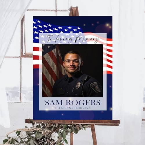Personalized Veteran Memorial Poster, In Loving Memory Welcome Sign, Celebration Of Life Veteran, Celebration Of Life Sign, American Flag Funeral Welcome Sign, Military Funeral Poster Photo Sign #2 - color: Design 02