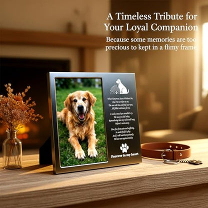 Dog Memorial Picture Frame 4x6, Dog Memorial Gift for loss of Dog (7S) | Angel Rainbow Bridge Prayer Card Included, Premium Aluminum Alloy Material, Packaged in an Elegant Plastic Gift Box - color: Silver - Rainbow Bridge