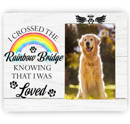 Dog Memorial Photo Frame, I Crossed the Rainbow Bridge Pet Memorial Picture Frame Gifts for Dog Lover, 4x6 inch Photo - style: Rainbow Bridge
