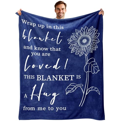 Get Well Gifts for Men or Women, Hug Inspirational Blanket, 60"x80" | Thinking of You Gifts for Him, After Surgery Cancer Care Gifts, Chemo Healing Throw for Friends, Boy, Dad or Brother - color: Blue, size: 60"x80"
