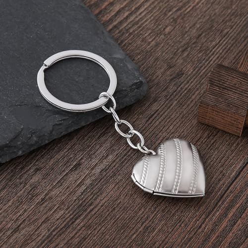 2PCS Elegant Heart Locket Keychain with Decorative Chain Stainless steel, Heart Pattern Design, Photo Frame Pendant - color: Heart-5