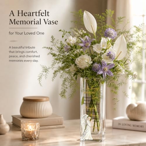 Sympathy Memorial Flowers Vase, Angel Condolence Gifts for Loss of Loved One, Bereavement Gifts, Memorial Gift for Mom Dad Husband Sister Friend, Grief Gifts for Women, Candle Holder Vase