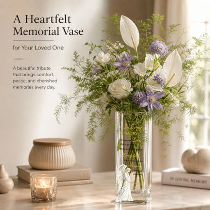 Sympathy Memorial Flowers Vase, Angel Condolence Gifts for Loss of Loved One, Bereavement Gifts, Memorial Gift for Mom Dad Husband Sister Friend, Grief Gifts for Women, Candle Holder Vase