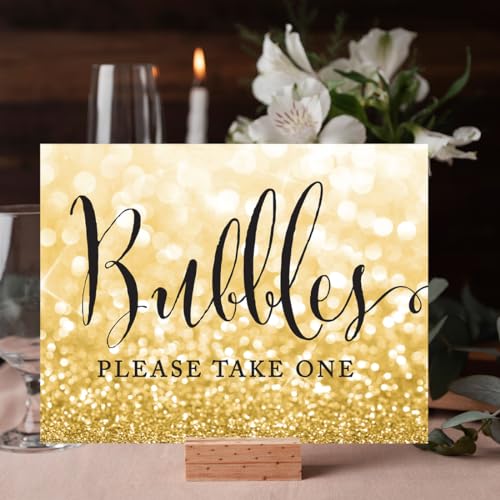 Andaz Press Wedding Party Signs, Glitzy Gold Glitter, 8.5x11-inch, Bubbles Please Take One Sign, 1-Pack - color: Activities Bubbles