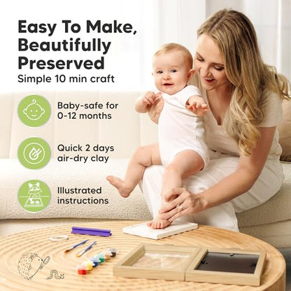 Baby Hand and Footprint Kit, Quick Dry Clay Newborn Keepsake (Ash Wood) | Baby Feet and Handprint, Baby Picture Frame, Cat Dog Paw Print Kit, Personalized New Mom Gifts for Baby Showers & Registry - color: Ash Wood