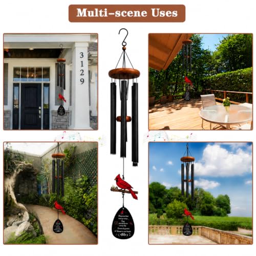 Cardinal Memorial Wind Chimes 36'' for Outside, Sympathy Gift with Mute Option, Cardinal Gifts for Loss of Loved One, Memory of Mom Dad Husband, Remembrance Gift for Mother Garden Porch Patio