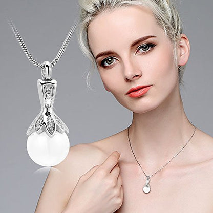 Memorial Jewelry Pearl Urn Necklace - Cremation Ashes Holder Keepsake for Women - color: ZWT9932