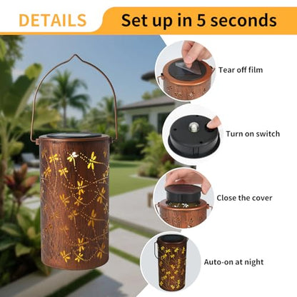 Dragonfly Solar Lanterns Outdoor Waterproof, Birthday Gifts for Women | Garden Decor Gifts for Mom, Metal Solar Hanging Lights for Patio、Yard、Balcony、Porch - style: Dragonfly