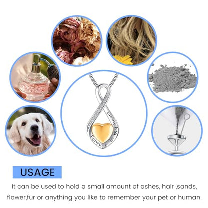 Eusense Cremation Jewelry for Ashes Urn Necklace to Put Ashes In 925 Sterling Silver Memorial Pendant Tree of Life Infinity Urn Necklaces for Ashes Necklace for Women Men - style: G-Infinity Urn Necklace-Gold Plated