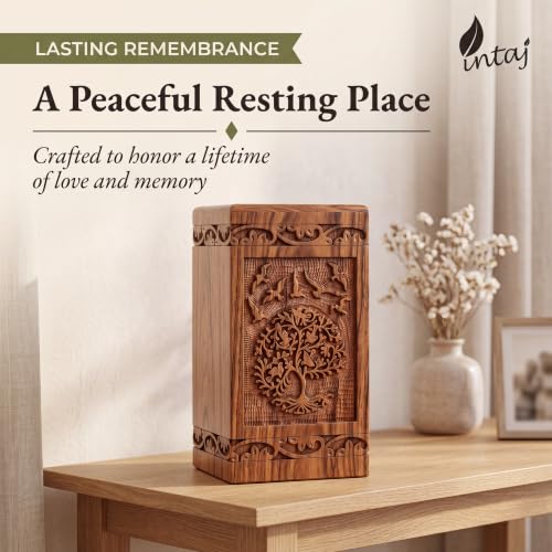 Tree of Life Wooden Urn for Human Ashes, Large 180 cu in, Rosewood - color: Rosewood Tree and Birds, size: Large (180 lbs)