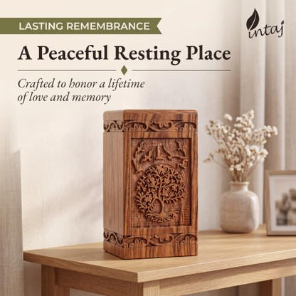 Tree of Life Wooden Urn for Human Ashes, Large 180 cu in, Rosewood - color: Rosewood Tree and Birds, size: Large (180 lbs)
