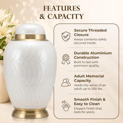 Personalized Dometop White Cremation Urns for Human Ashes Adult Set of 2 - color: Dometop White Single Urn - Custom