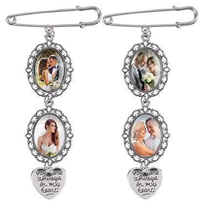 Bylion 2 Sets Wedding Bouquet Photo Charms Bridal Bridegroom Charm | DIY Pin Brooch Making Kit Bouquet Picture Charm for Wedding Memory Friend Graduation Gift, You are Always in My Heart - color: Double Lacy