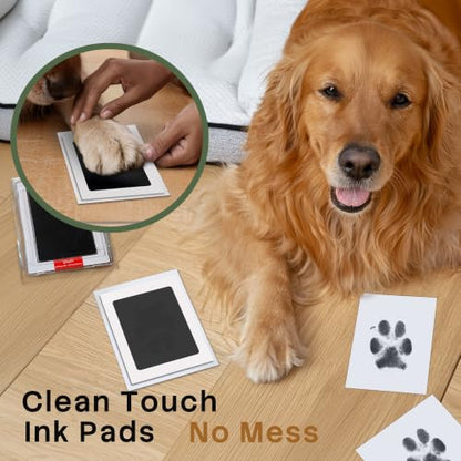 Paw Print Kit Keepsake for Dogs Cats,Clay Ink Pawprints Frame-Wood | 2 Large Clean Touch Ink Pads,Non-Toxic Reusable Soft Clay,Detailed Instructions,Dog Nose Print,Pet Lover Gifts - color: Wood