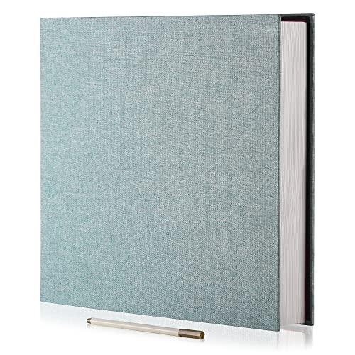 Large Photo Album Self Adhesive for 4x6 5x7 8x10 Pictures Magnetic Scrapbook Album 20 Sheets / 40 Pages Linen Cover DIY Photo Album with A Metallic Pen and and Plastic Board(Green) - color: Green, size: 11"x10.8" 40 Pages