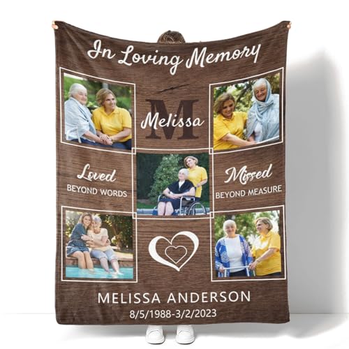 D-Story Custom Memorial Blanket with Photos in Loving Memory for Loved Ones Lost: Made in USA, Personalized Picture Sympathy Remembrance Grief Gift Funeral for Daughter Son Father Mother Brothers - color: Multi 7