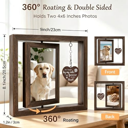CHILDLION Pet Memorial Photo Frame, 4x6 Double Sided Rotating Pet Gifts, Unique Pet Loss Gifts for Loss of Dog, Wooden Memorial Ornament for Home Garden Decoration