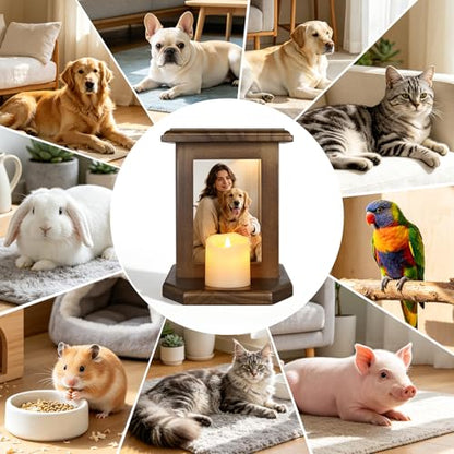 Dletay Pet Urn for Dogs 5.51 Inch with Photo Frame Memorial Small Cremation Urn for Dog Cat Ashes Decorative Pet Ashes Keepsake Memory Box Brown