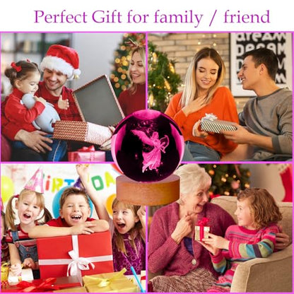 Guardian Angel Crystal Ball Lamp, Glass Angels Figurine Ball Night Light | 16 Colors Table Lamp with Wooden Base and Remote Control, Angels Gifts and Birthday Gift for Women Men Kids (angel) - color: Angel