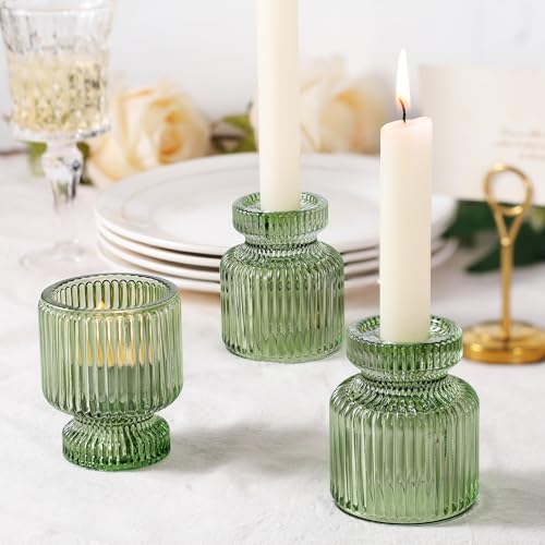DARJEN 6 Pcs Green Candlestick Holders - Glass Taper Candle Holders Tealight Votive Candle Holders for Table Centerpieces, Wedding, Dinner Party, Home, Gifts - color: Green, size: 6Pcs