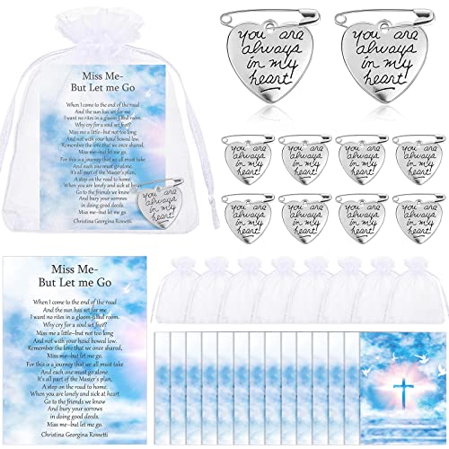 SATINIOR 100 Sets Funeral Favors, Celebration of Life Angel Memorial Pins with Prayer Cards Organza Bags for Memorial Party Supplies Guest Return Funeral Gifts(Heart) - style: Heart