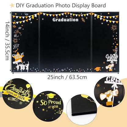 GMFrames Graduation Trifold Poster Board Picture Display Boards 2026 Grad Party Decorations Multiple Photo Table Display for Senior High School, College and University