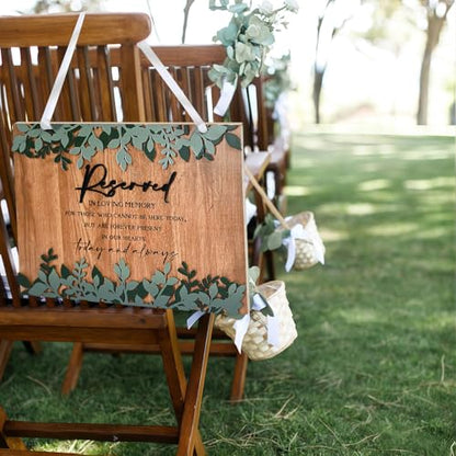 Wedding Memorial Sign 3D Raised Letters Layered Wood Sign with Ribbon Reserved Signs Blue Floral Flower in Loving Memory of Love Ones Parents Celebrating Ceremony Memories Seat Sign Heaven - style: 3D Layered Seat Sign
