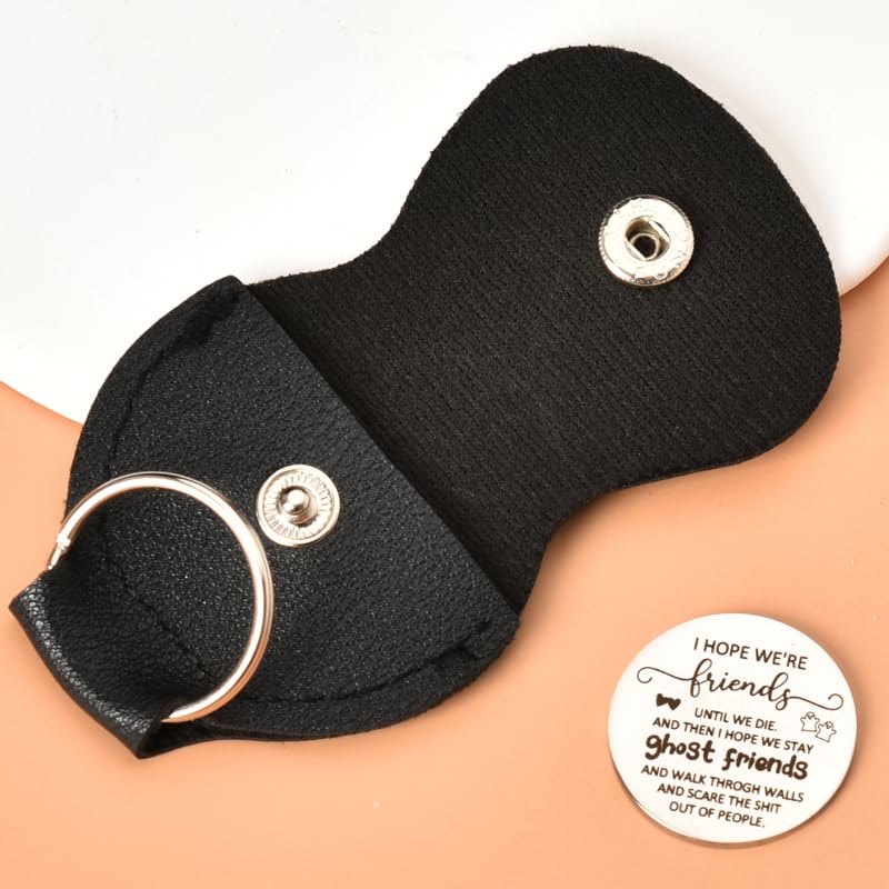 ShiQiao Spl Bff Best Friend Bestie Friendship Gifts for Women Girls, Pocket Hug Token Keychain Coin for Best Friends Birthday Christmas Gift for BFF Besties Keychains with PU Leather Keyring - color: Ghost Friends