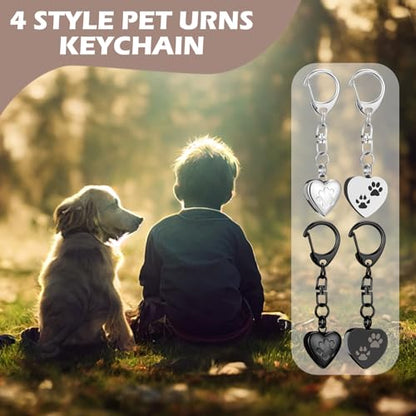 Tondiamo 4 Pcs Pet Urn Keychain for Dog Ashes Heart Shaped Dog Ashes Keychain Stainless Steel Pet Ashes Keepsake Paw Print Memorial Urn for Cat Puppy Loss of Sympathy Gifts Cremation Jewelry