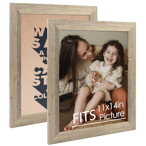 11x14 Beige Photo Frame Set, Wide Moulding Design with Real Glass (2 Pack) | Frames for 11 by 14 Picture or Photo, Wall Gallery Photo Frames, Sawtooth Hanger for Easy Wall Display - color: Beige, size: 11x14(2 Pack)