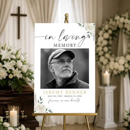 Personalized Funeral Welcome Sign with Photo for Celebration of Life #6 | Elegant Celebration Tribute Canvas Display, Celebration Tribute Board, Forever In Our Hearts Keepsake for Loved Ones - color: Version #6