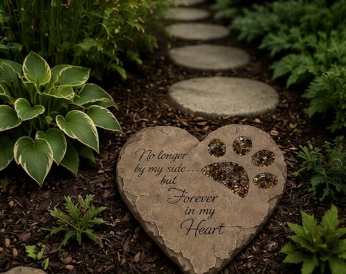 Carson Pet Memorial Garden Stepping Stone Heart Paw Print, 9.5 Inch - color: Brown