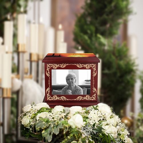 ADMLC Cremation Urns for Human Ashes Adult Up to 200 IBS with Photo Frame | 100% Wooden Handcrafted Memorial Keepsake Urn for Ashes,Funeral Burial Caskets Urn Suitable for Male Female Men Women Dad Mom