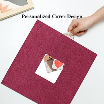 Vienrose Large Photo Album Self Adhesive for 4x6 8x10 Pictures Linen Scrapbook Album DIY 40 Blank Pages with A Metallic Pen | Linen Cover, Scrapbook, Fits 4X6 8X10 Pictures, Metallic Pen Included, Diy - color: Red, size: 11"x10.6" 40Pages