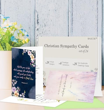 Nihuecne 24 Pack Floral Religious Sympathy Cards with Envelopes, 24 Designs