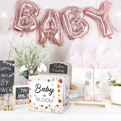 Hxezoc Baby in Bloom Card Box Baby Shower Wildflower Favors Post Box Cardboard Receiving Diaper Raffle Card Box Holder for Reception, Baby Showers, Baby Birthday Party Table Centerpiece Decorations - style: Baby in Bloom
