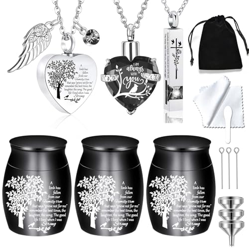Cremation Urn Necklace for Ashes Set of 6- Small Cremation Urns for Human/Pet Ashes Keepsake Sharing Urns Memorial Ashes Holder-A Limb has Fallen from The Family Tree (6Pcs-Black) - color: 6pcs-black