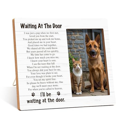 Pet Dog Cat Memorial Photo Frame - Waiting At The Door Dogs Wooden Tabletop Picture Frame - Sympathy Memorial Gifts For Loss Of Dog Cat Owner - In Loving Memory Minimalist Frames Favors -06 - style: Minimalist 1
