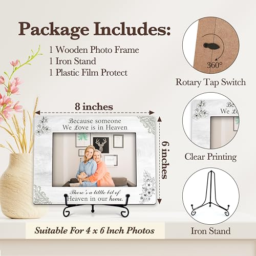 Memorial Picture Frame, In Loving Memory Wood Photo Frame With Stand, Remembrance Sympathy Gifts For Loss Of Loved One, Funeral Bereavement Gifts, Because Someone We Love Is In Heaven Frame -e01