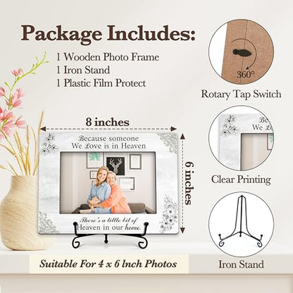 Memorial Picture Frame, In Loving Memory Wood Photo Frame With Stand, Remembrance Sympathy Gifts For Loss Of Loved One, Funeral Bereavement Gifts, Because Someone We Love Is In Heaven Frame -e01