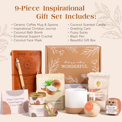 Christian Gifts for Women, Happy Birthday Gifts for Women, Inspirational Gift Box, Mothers Day Get Well Employee Appreciation Thank You Gifts for Mom Friend Teacher, 9pcs Unique Set - color: Khaki